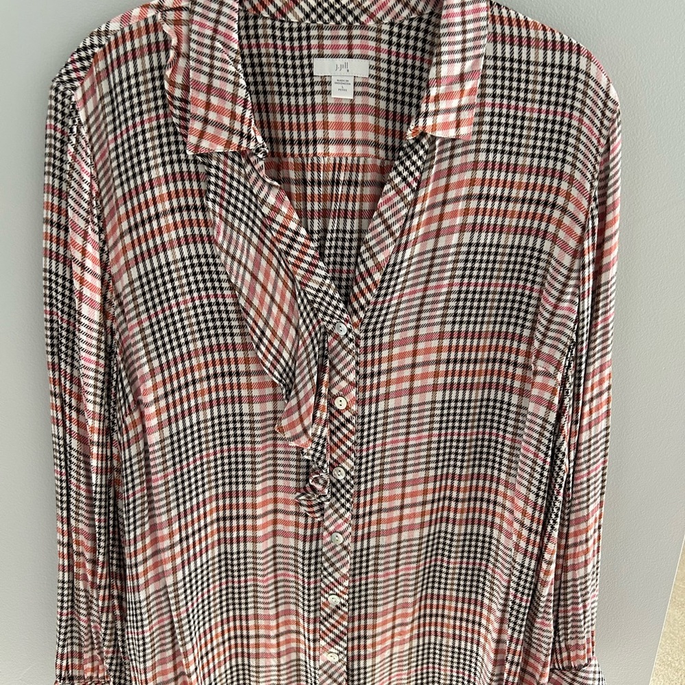 J. Jill Pink and Black Plaid Button Down Shirt